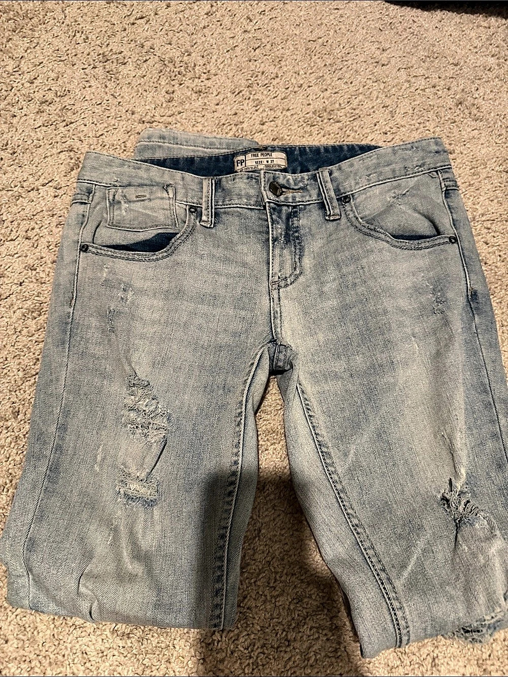 Free People Distressed Denim Jeans in Blue Waist 27